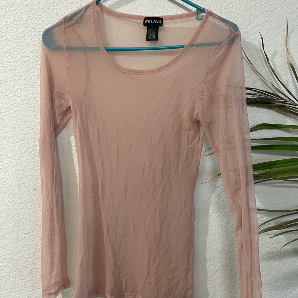 Nude pink sheer long sleeve shirt